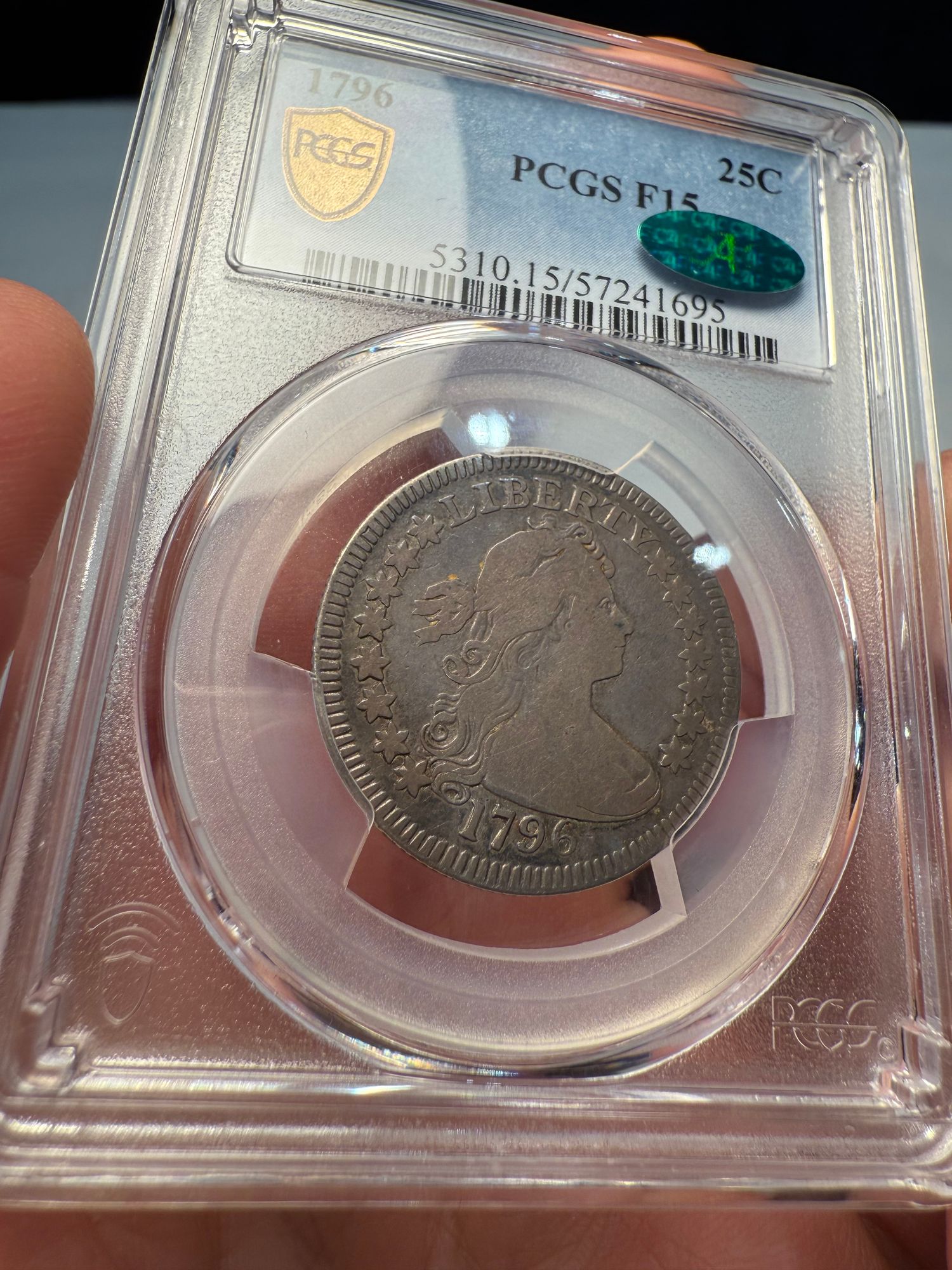 1796 Draped Bust Quarter, PCGS F15 CAC