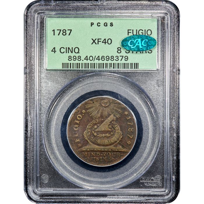 1787 Fugio Cent (1c) 4 Cinq 8 Pointed Stars OGH Obverse Image