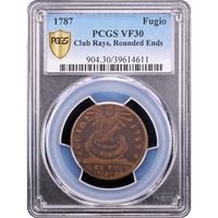 1787 Fugio Cent (1c) Club Rays Rounded Ends Obverse Slab Image