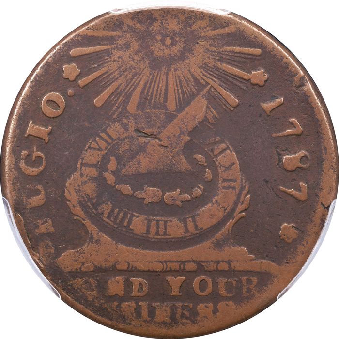 1787 Fugio Cent (1c) Club Rays Rounded Ends Obverse Image