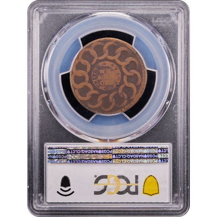 1787 Fugio Cent (1c) Club Rays Rounded Ends Reverse Slab Image