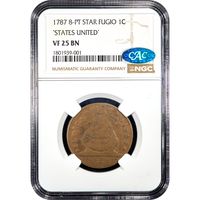 1787 Fugio Cent (1c) States United 4 Cinq Obverse Slab Image