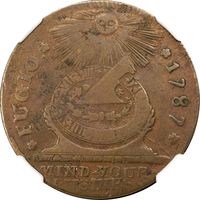 1787 Fugio Cent (1c) States United 4 Cinq Obverse Image