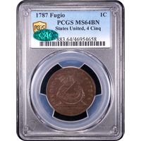1787 Fugio Cent (1c) States United 4 Cinq Obverse Slab Image