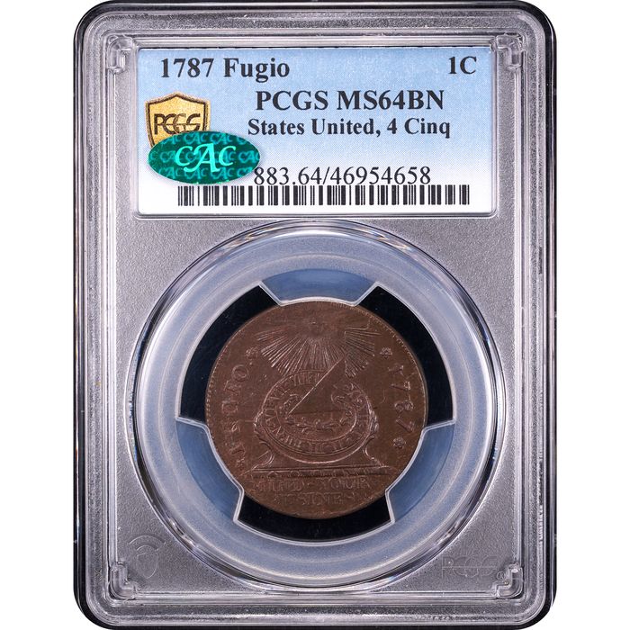 1787 Fugio Cent (1c) States United 4 Cinq Obverse Slab Image
