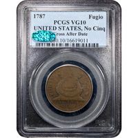 1787 Fugio Cent (1c) United States Cross after Date Obverse Slab Image