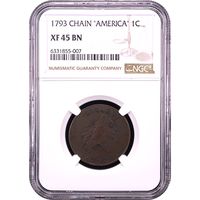 1793 Chain Cent (1c) AMERICA Obverse Slab Image