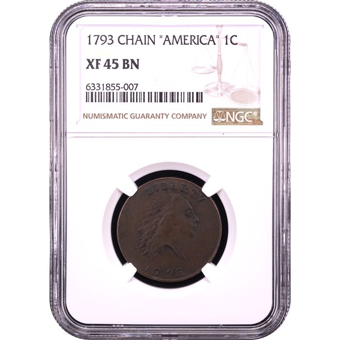 1793 Chain Cent (1c) AMERICA Obverse Slab Image