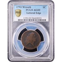 1793 Wreath Cent (1c) Lettered Edge Obverse Image