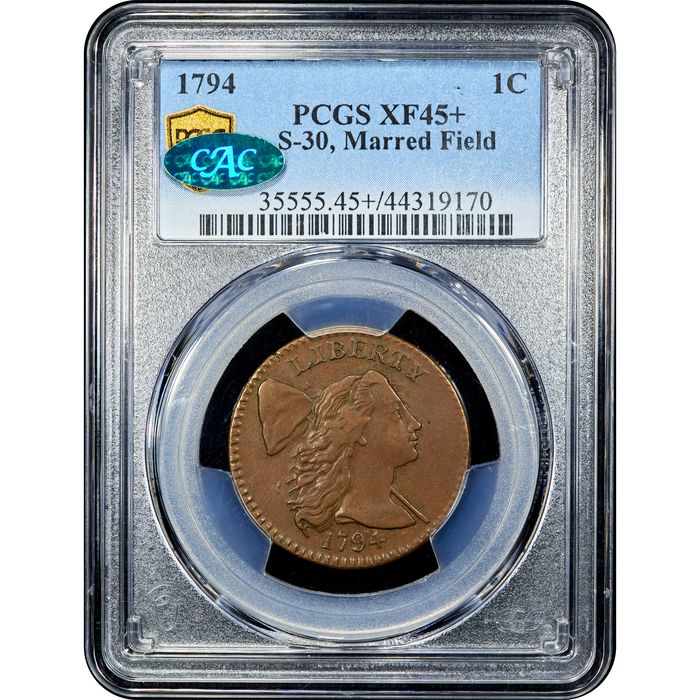 1794 Flowing Hair Large Cent (1c) S-30 Marred Field Obverse Slab Image