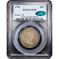 1796 Draped Bust Quarter (25c) Obverse Slab Image