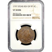 1797 Draped Bust Large Cent (1c) Reverse of 1797, Stems Obverse Slab Image