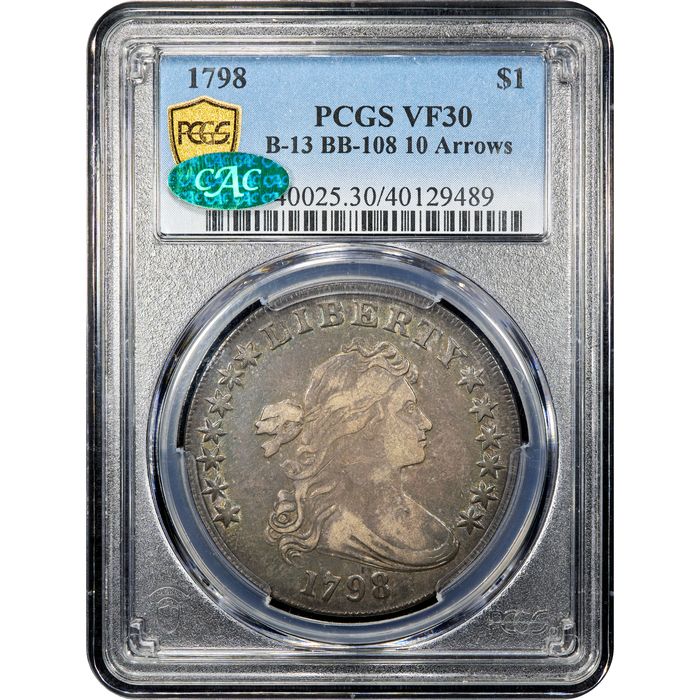 1798 Draped Bust Dollar ($1) BB-108, 10 Arrows Obverse Slab Image