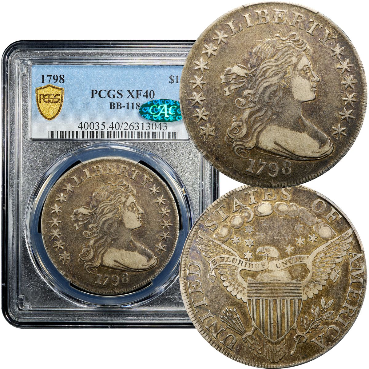 1798 Draped Bust Dollar $1 BB-118  PCGS XF40 CAC