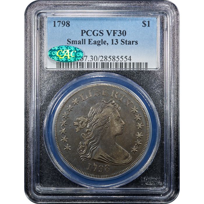 1798 Draped Bust Dollar ($1) Small Eagle, 13 Stars Obverse Slab Image