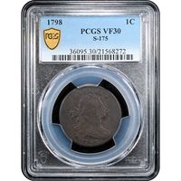 1798 Draped Bust Large Cent (1c) Second Hair Style S-175 Obverse Slab Image