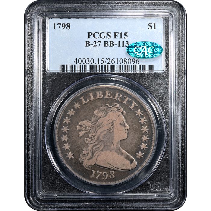 1798 Large Eagle Draped Bust Dollar ($1) Pointed 9 4 Lines BB-113 Obverse Slab Image