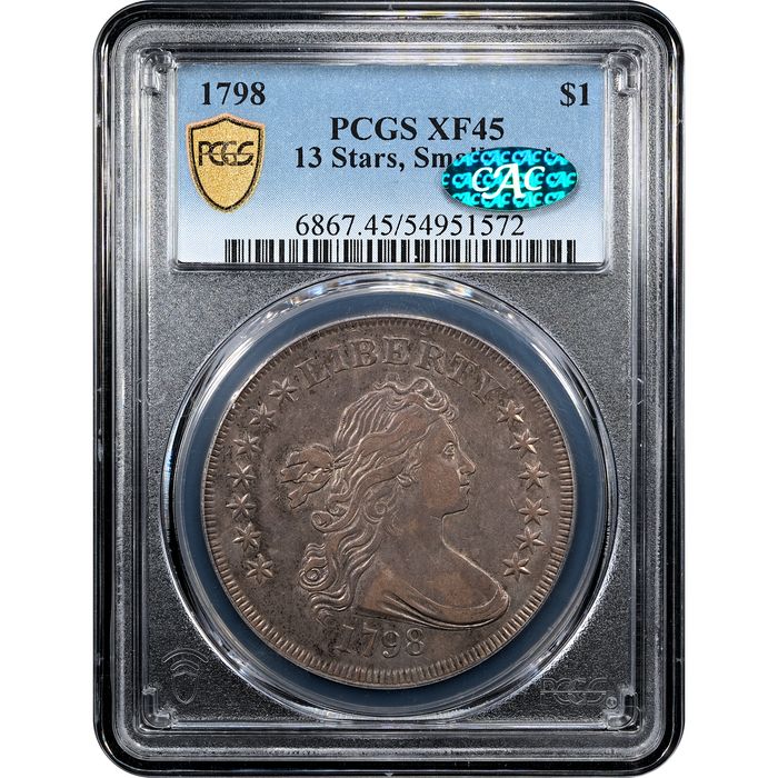 1798 Small Eagle Draped Bust Dollar ($1) 13 Stars Obverse Slab Image