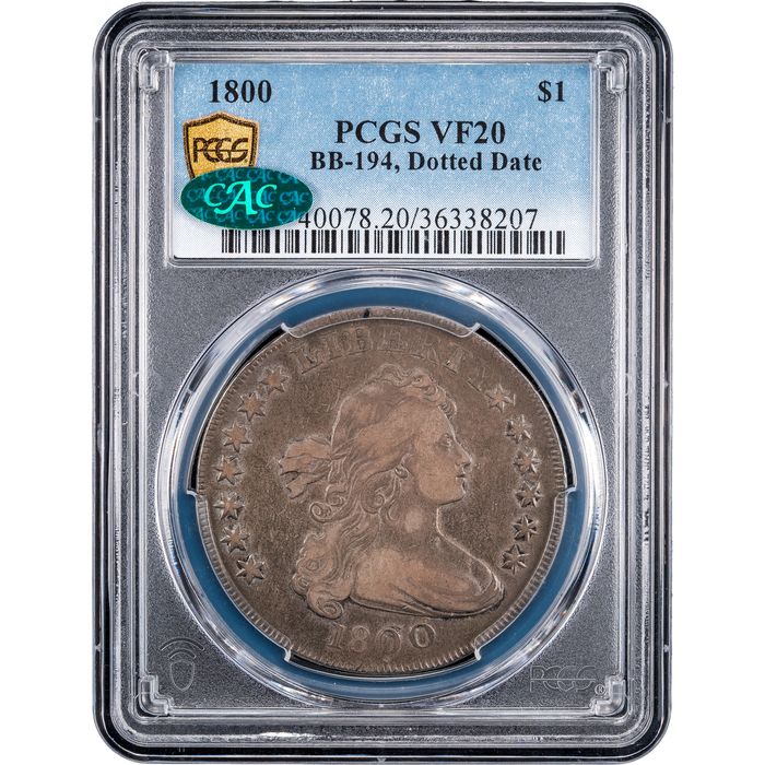 1800 Draped Bust Dollar ($1) BB-194, Dotted Date Obverse Slab Image