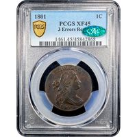 1801 Draped Bust Large Cent (1c) 3 Errors Reverse Obverse Slab Image