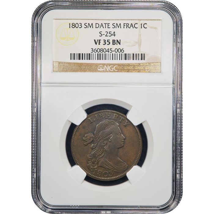1803 Draped Bust Large Cent (1c) Small Date Small Fraction S-254 Obverse Image