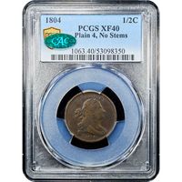 1804 Draped Bust Half Cent (1/2c) Plain 4 No Stems Obverse Image
