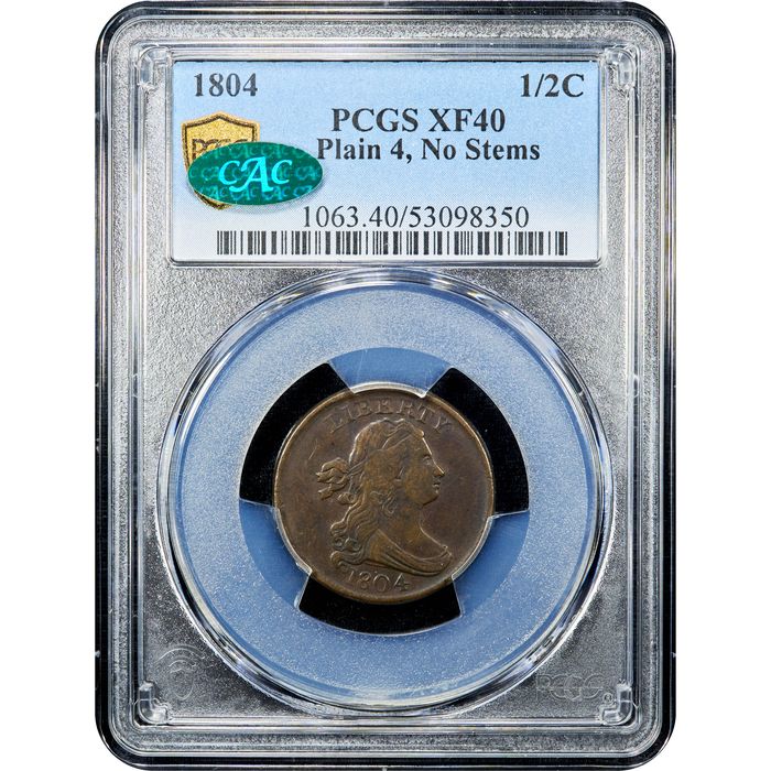 1804 Draped Bust Half Cent (1/2c) Plain 4 No Stems Obverse Image