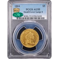 1804 Turban Head (Small 8 over Large 8) Gold Half Eagle ($5) Obverse Slab Image