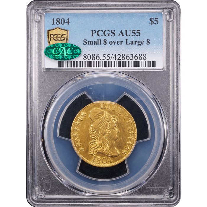 1804 Turban Head (Small 8 over Large 8) Gold Half Eagle ($5) Obverse Slab Image