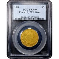 1806 Draped Bust Gold Half Eagle ($5) Knobbed 6, 7x6 Stars Obverse Image