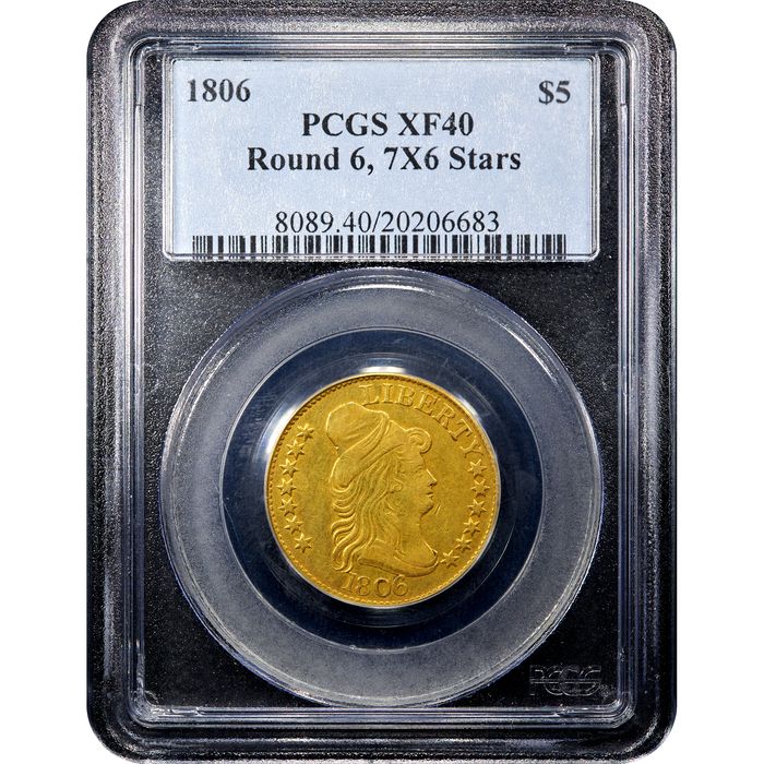 1806 Draped Bust Gold Half Eagle ($5) Knobbed 6, 7x6 Stars Obverse Image