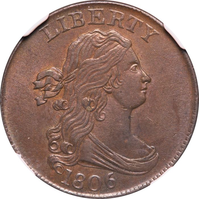 1806 Draped Bust Half Cent (1/2) Small 6, No Stems Obverse Image