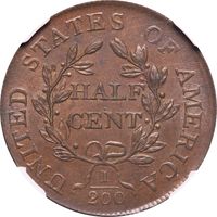 1806 Draped Bust Half Cent (1/2) Small 6, No Stems Reverse Image