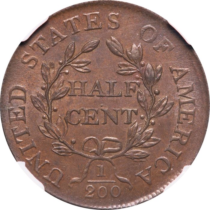1806 Draped Bust Half Cent (1/2) Small 6, No Stems Reverse Image