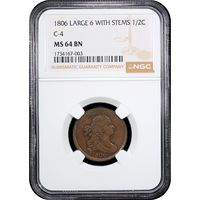 1806 Draped Bust Half Cent (1/2c) Large 6 Stems Obverse Slab Image