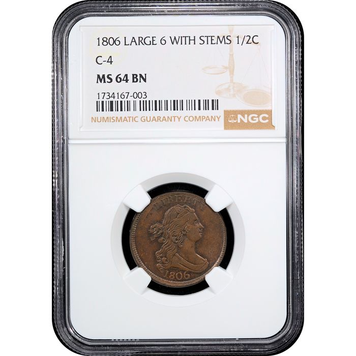 1806 Draped Bust Half Cent (1/2c) Large 6 Stems Obverse Slab Image