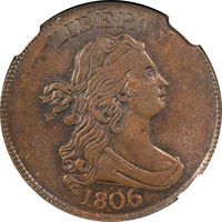1806 Draped Bust Half Cent (1/2c) Large 6 Stems Obverse Image