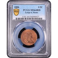 1806 Draped Bust Half Cent (1/2c) Large 6, Stems Obverse Image