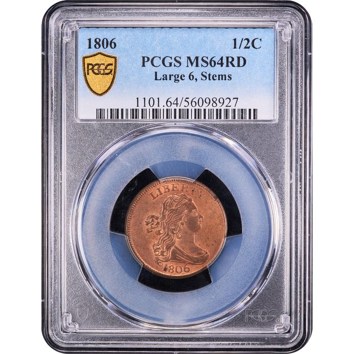 1806 Draped Bust Half Cent (1/2c) Large 6, Stems Obverse Image