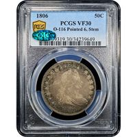 1806 Draped Bust Half Dollar (50c) O-116 Pointed 6, Stem Obverse Image