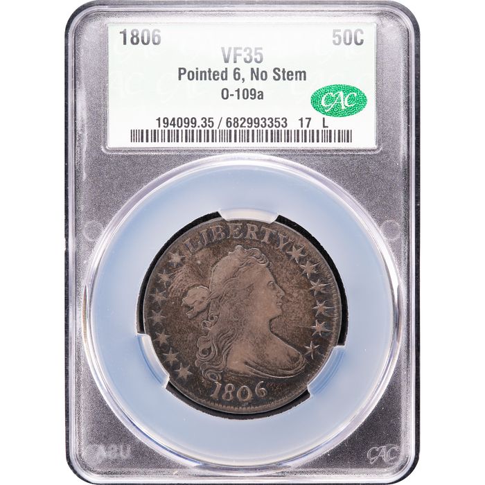 1806 Draped Bust Half Dollar (50c) Point 6 No Stem Obverse Image
