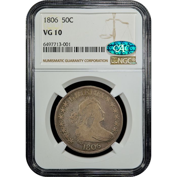 1806 Draped Bust Half Dollar (50c) Pointed 6, Stem Obverse Slab Image