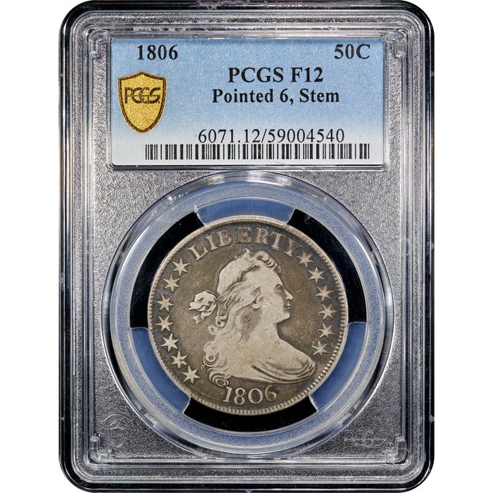 1806 Draped Bust Half Dollar (50c) Pointed 6, Stem Obverse Slab Image