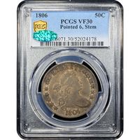 1806 Draped Bust Half Dollar (50c) Pointed 6, Stem Obverse Image