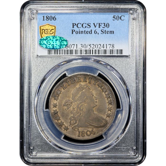 1806 Draped Bust Half Dollar (50c) Pointed 6, Stem Obverse Image