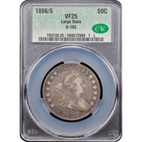 1806/5 Large Stars Draped Bust Half Dollar (50c) Overton 103 Obverse Slab Image