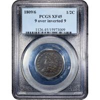 1809/6 Classic Head Half Cent (1/2c) 9 Over Inverted 9 Obverse Image