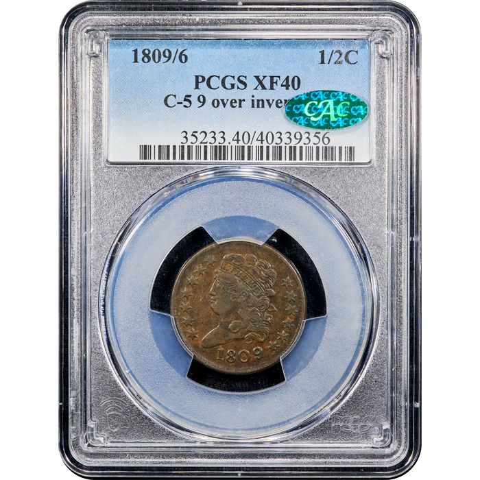 1809/6 Classic Head Half Cent (1/2c) C-5 9 Over Inverted 9 Obverse Slab Image