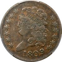 1809/6 Classic Head Half Cent (1/2c) C-5 9 Over Inverted 9 Obverse Image
