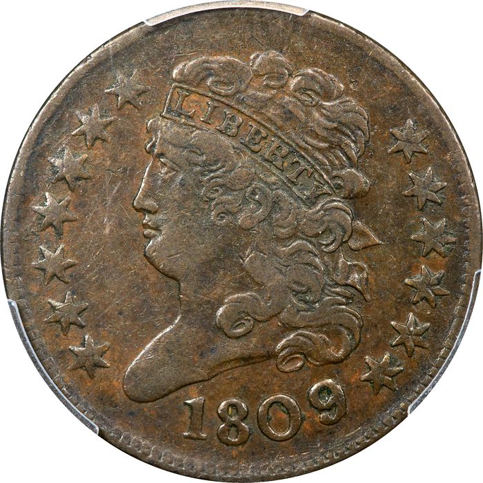 1809/6 Classic Head Half Cent (1/2c) C-5 9 Over Inverted 9 Obverse Image